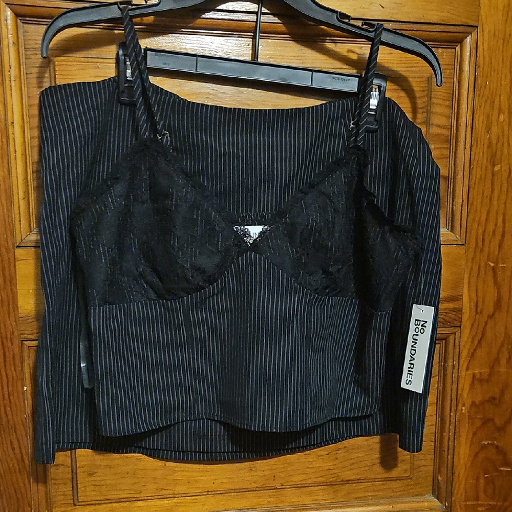 2pc Black Pinstripe Camisole and Mini Skirt Set